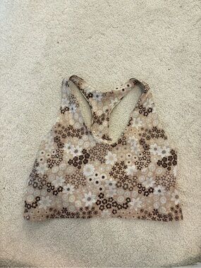 American Eagle Outfitters Floral Racerback Crop Top in Beige and Brown